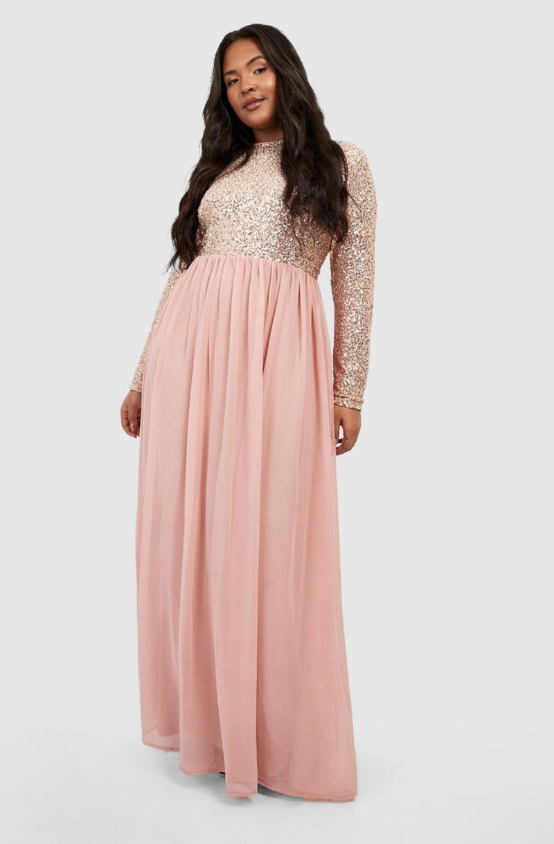 Pink Sequin Long Sleeve Maxi (XXL)